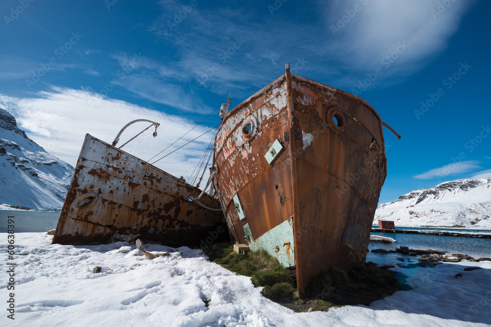 Abandoned Whaling Ship on Shore, Antarctica