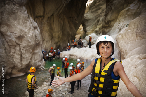Group of young sportsmen in Goynuk canyon, Kemer, Turkey photo