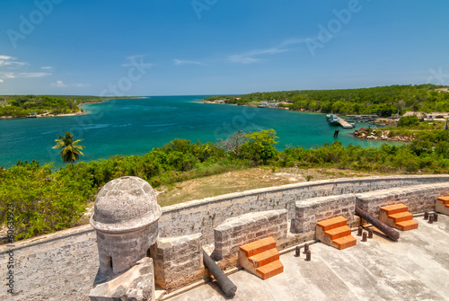View from Jagua fortress to Carribean sea strait photo