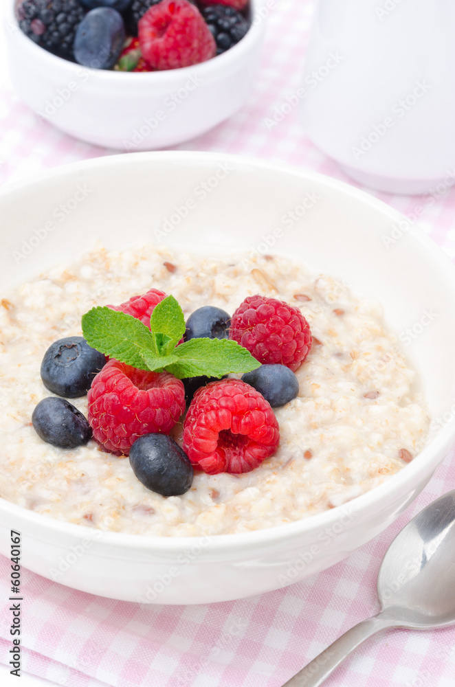 healthy breakfast - oatmeal with fresh berries healthy breakfast - oatmeal with fresh berries