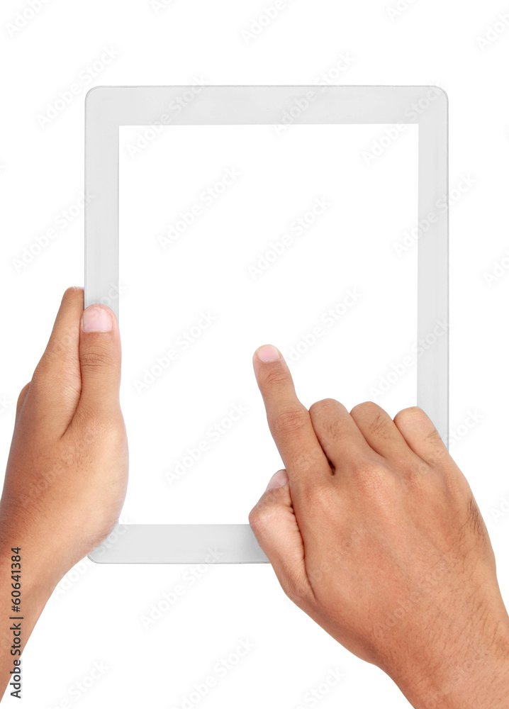 hands holding and touching on tablet pc hands holding and touching on tablet pc
