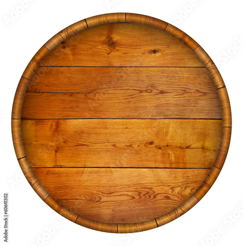 Round wooden barrel.