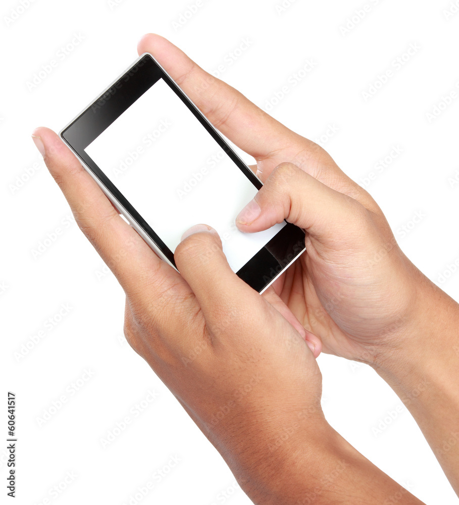 Hand holding mobile smart phone with blank screen Hand holding mobile smart phone with blank screen
