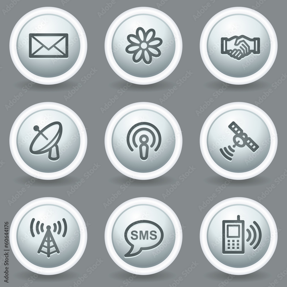 Communication web icons, circle grey matt buttons Communication web icons, circle grey matt buttons