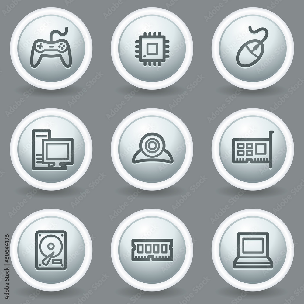 Computer web icons, circle grey matt buttons Computer web icons, circle grey matt buttons
