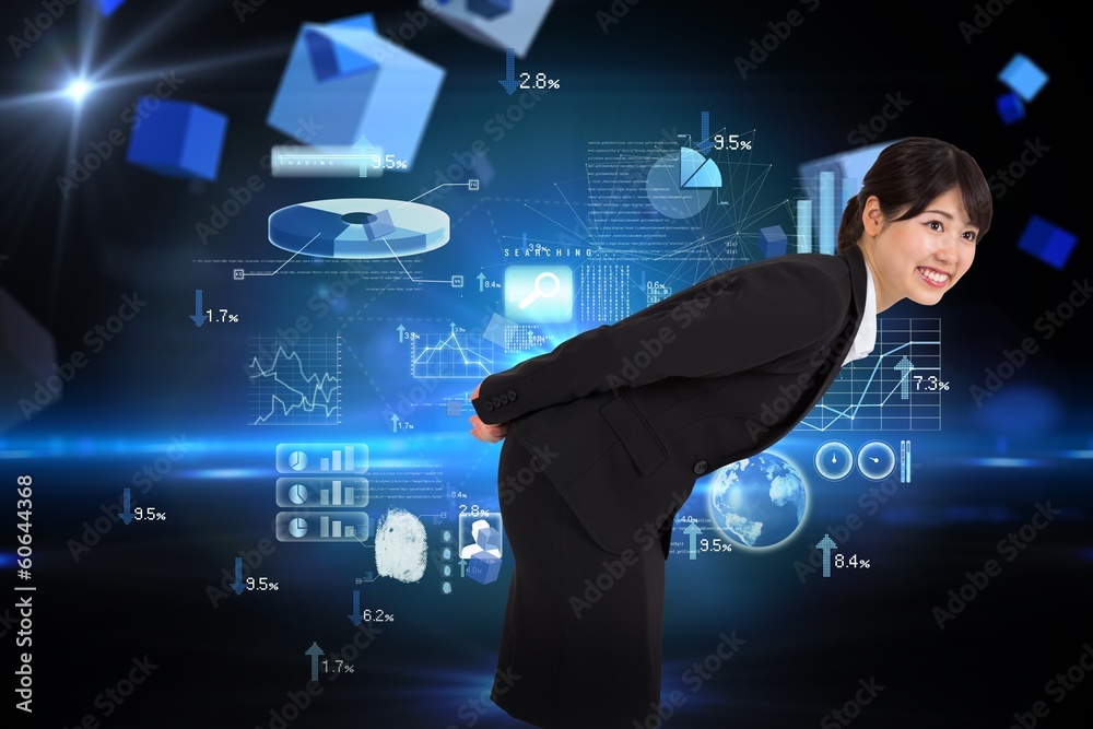 Composite image of smiling businesswoman bending Composite image of smiling businesswoman bending