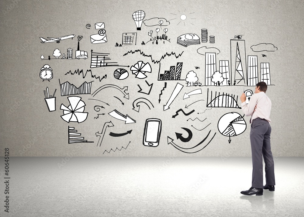 Composite image of thinking businessman holding pen Composite image of thinking businessman holding pen