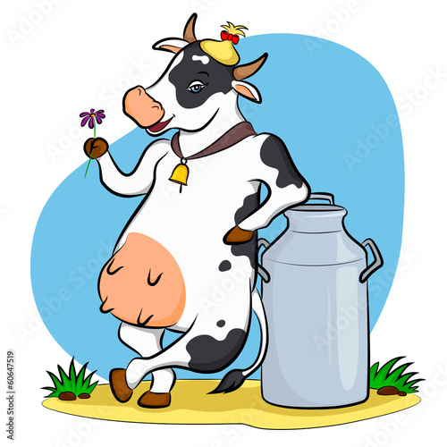 cow with milk can