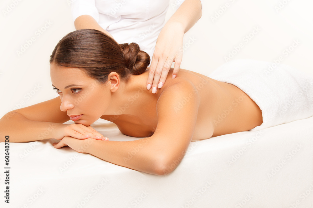 Massage. Close-up of a Beautiful Woman Getting Spa Treatmen Massage. Close-up of a Beautiful Woman Getting Spa Treatmen