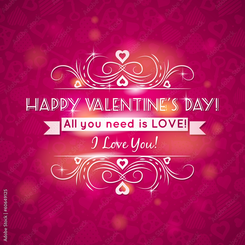 pink valentines day greeting card  with  hearts,  vector