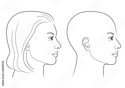 Schwarz-weiße Zeichnung eines Frauenprofils mit und ohne Haare