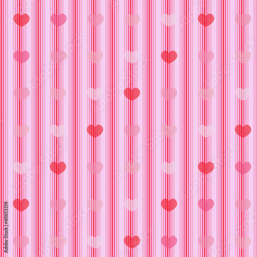 Slika na platnu Pink and red hearts on striped cloth seamless background