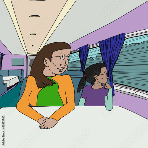 Mother and Daughter on Train