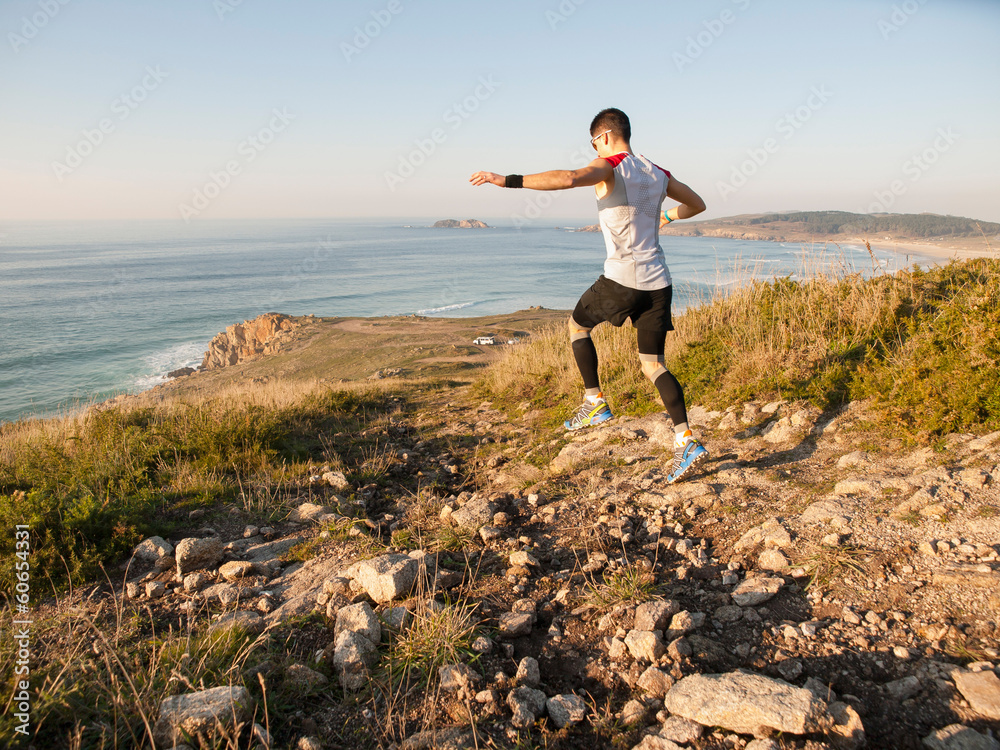 Man practicing trail running