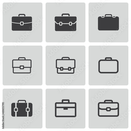 Vector black briefcase icons set photo