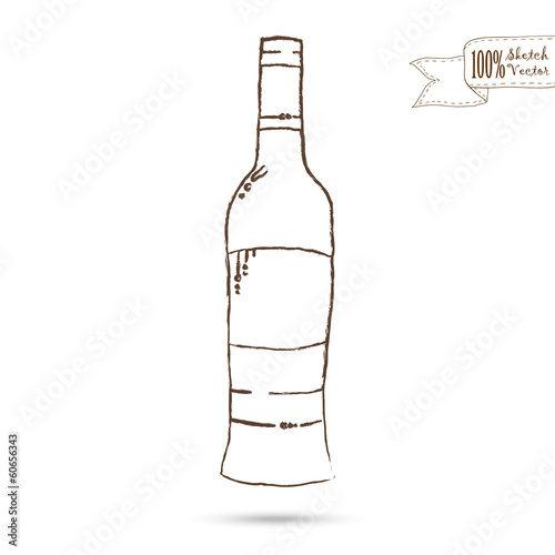 Sketch of Wine Bottle Isolated On The White Background