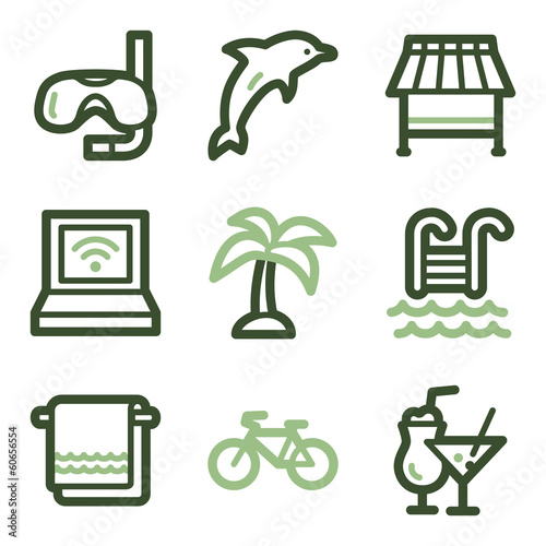 Vacation icons, green line contour series