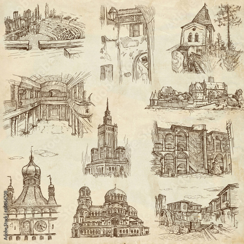 Architecture around the World  no.7  - hand drawings on paper