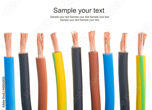 closeup of a three-phase electric cable