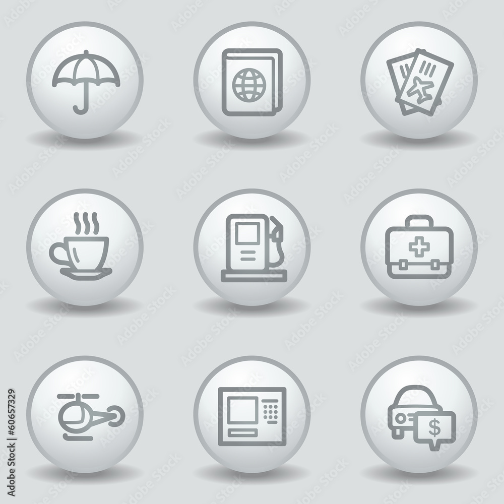 Travel web icons set 4, circle white matt buttons