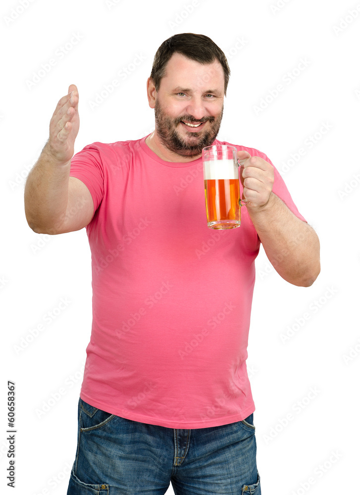 Happy smiling man holds light ale glass