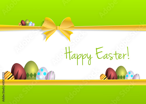 Happy easter golden ribbon wishing card illustration