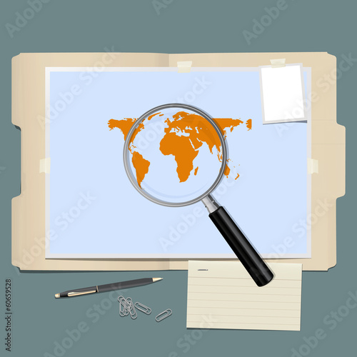 folder file with magnifying glass collection set.