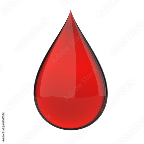 3D red blood drop isolated on white with clipping path