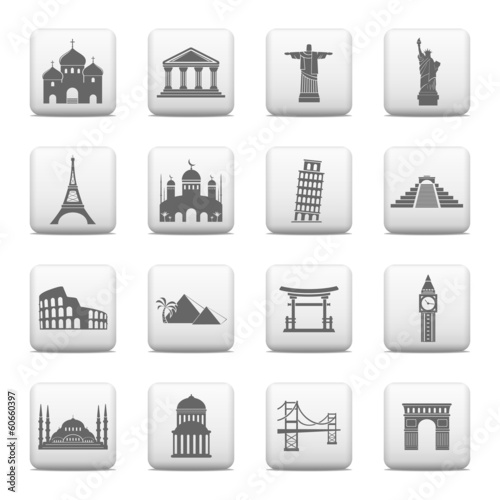 Web buttons, famous international landmarks icons - Vector