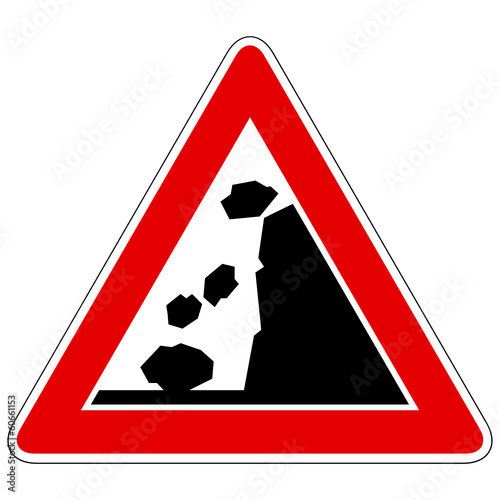 Steinschlag von rechts - Gefahrzeichen