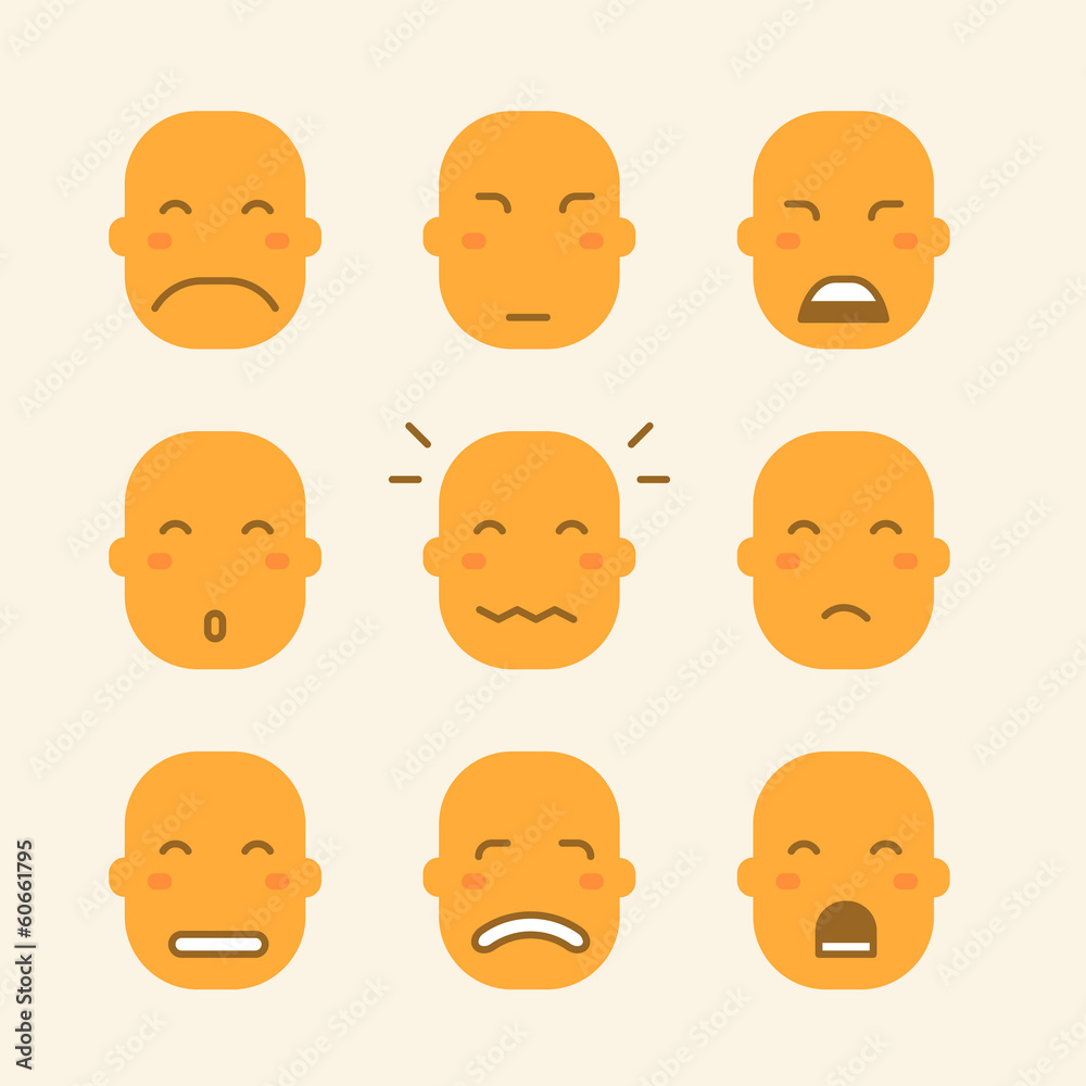 set of icons with yellow faces and different emotions set of icons with yellow faces and different emotions