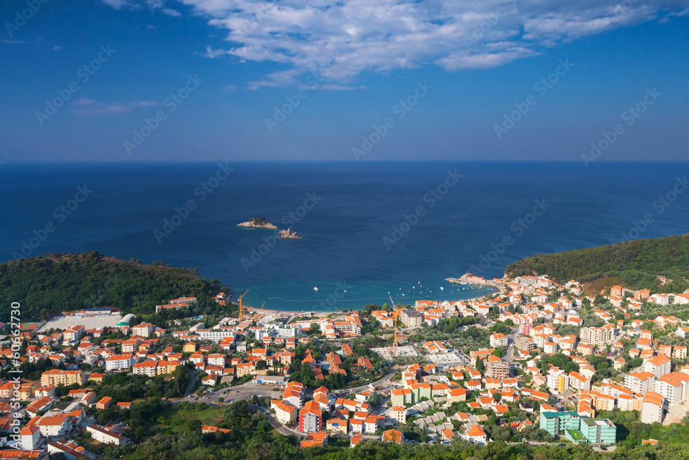 Petrovac town landscape, Montenegro. Adriatic Sea Coast