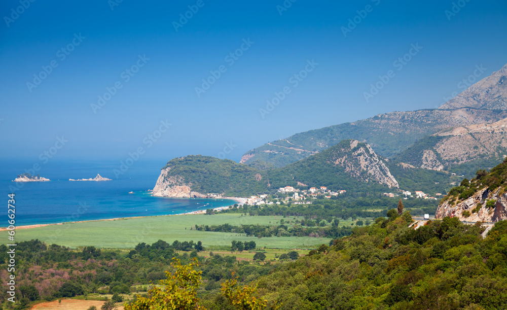 Adriatic Sea coastal landscape. Buljarica, Montenegro