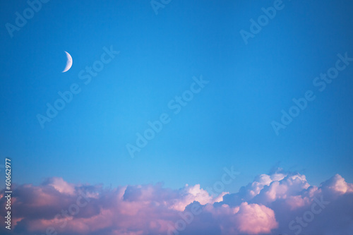 Beautiful sunset , deep blue sky and moon