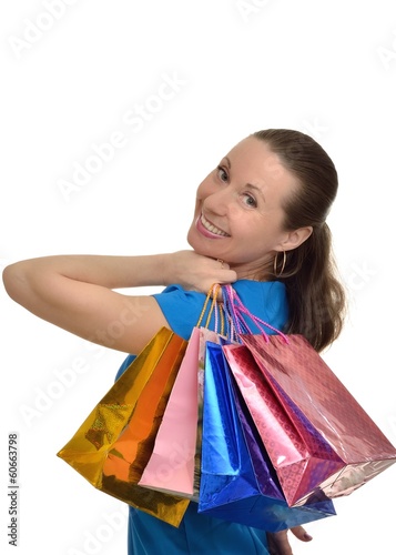Happy woman smiling, enjoying shopping