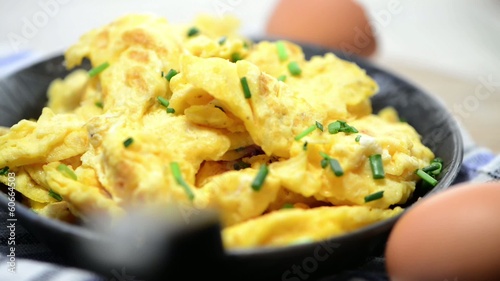Portion of rotating Scrambles Eggs (full HD Video)