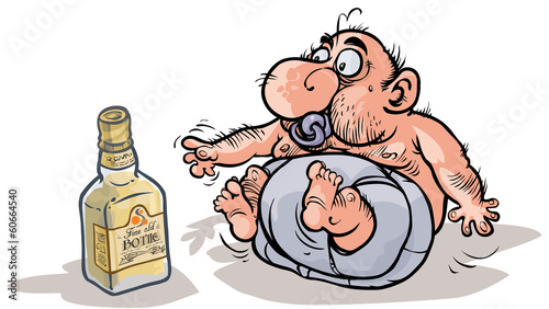 Funny cartoon  adult character like a baby.
