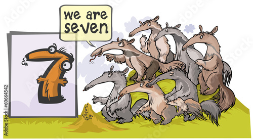 Cartoon Number Seven with animal characters.