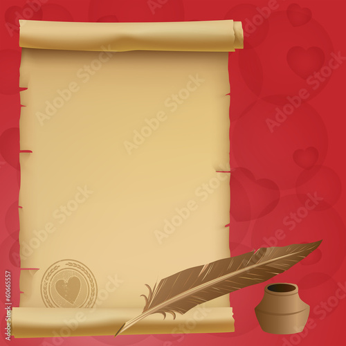 Valentine-Vintage Love Scroll Over Red