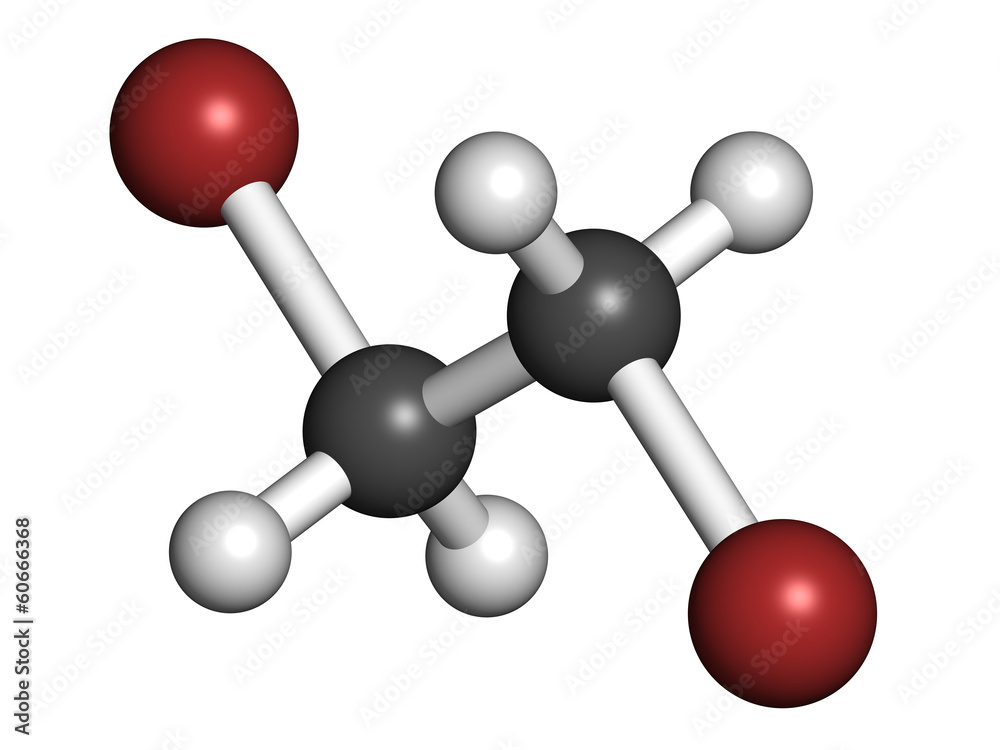 Ethylene dibromide (EDB, 1,2-dibromoethane) fumigant molecule. Ethylene dibromide (EDB, 1,2-dibromoethane) fumigant molecule.
