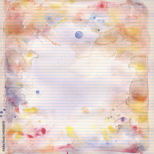 watercolor on lined note book paper background