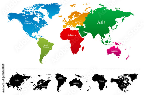 World map with colorful continents Atlas - Vector #60668787