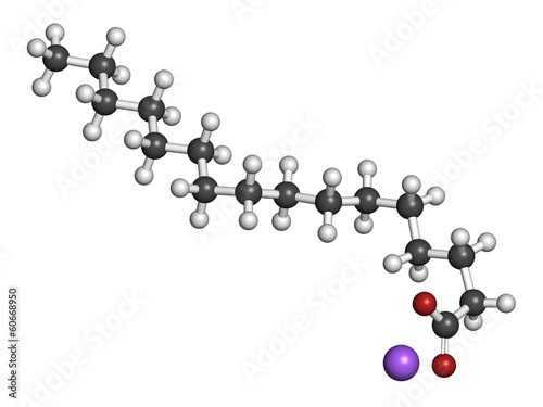 Sodium palmitate soap molecule. Prepared from palm oil.
