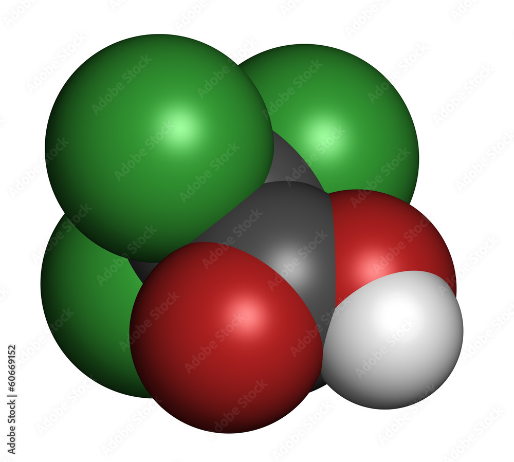 Trichloroacetic acid (TCA) molecule. Trichloroacetic acid (TCA) molecule.