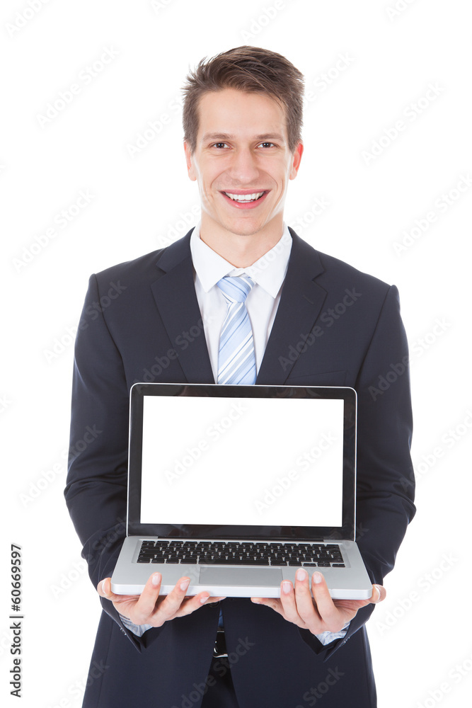 Happy Businessman Holding Laptop Happy Businessman Holding Laptop