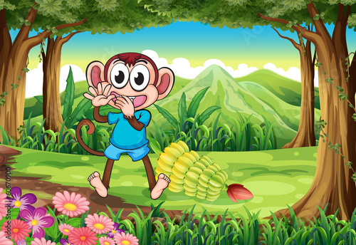 Fototapeta Naklejka Na Ścianę i Meble -  A monkey at the forest with bananas