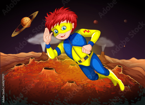 An outerspace with a superhero