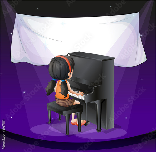 An empty banner near the girl playing with the piano