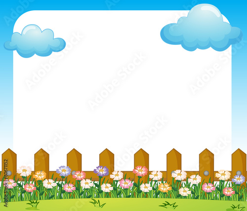 An empty paper template with a garden and clouds