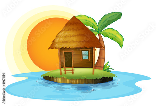 An island with a small hut